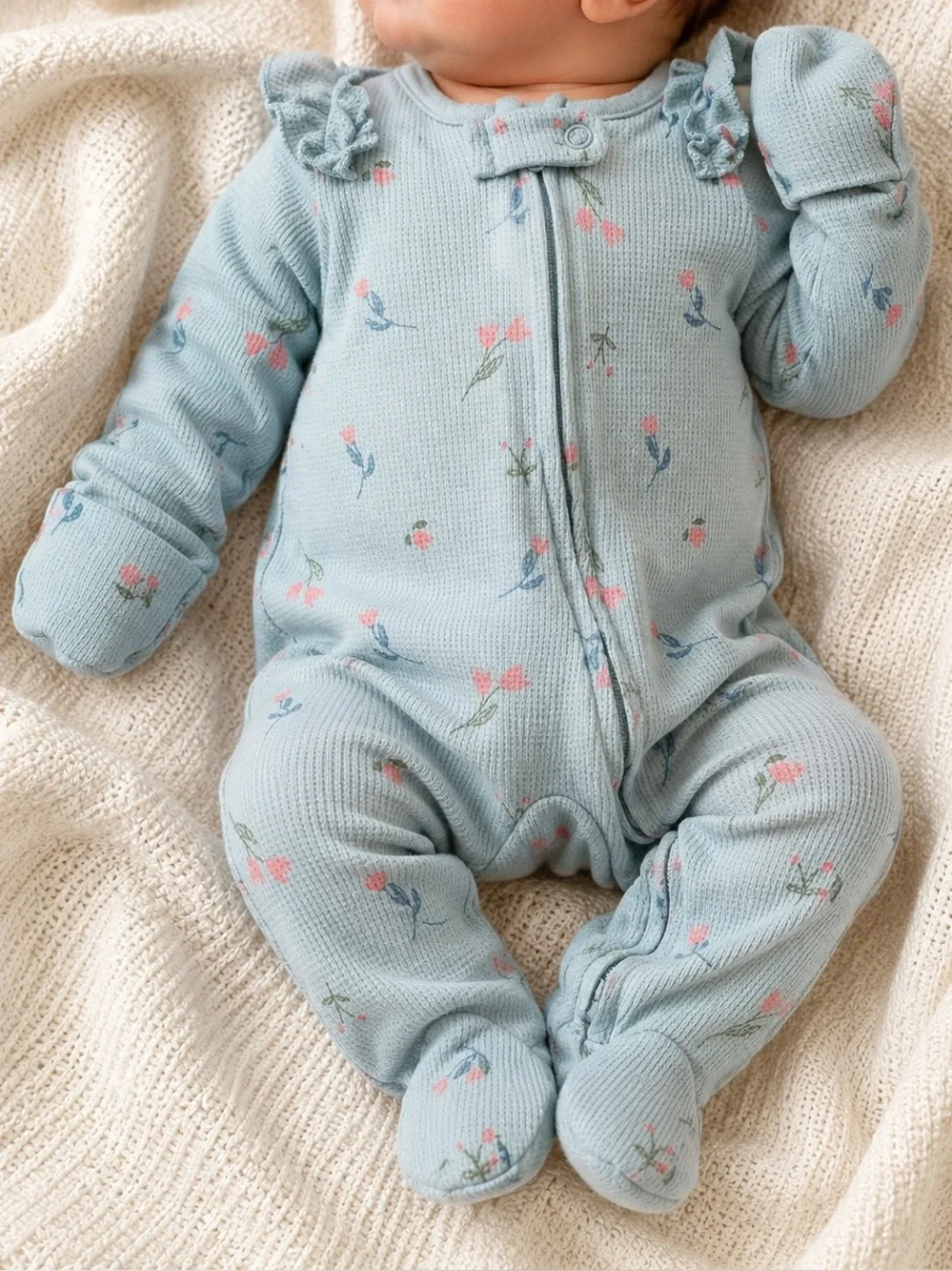 Carter’s Just One You Newborn Floral Footed Sleeper Blue Waffle Knit Zip Pajamas